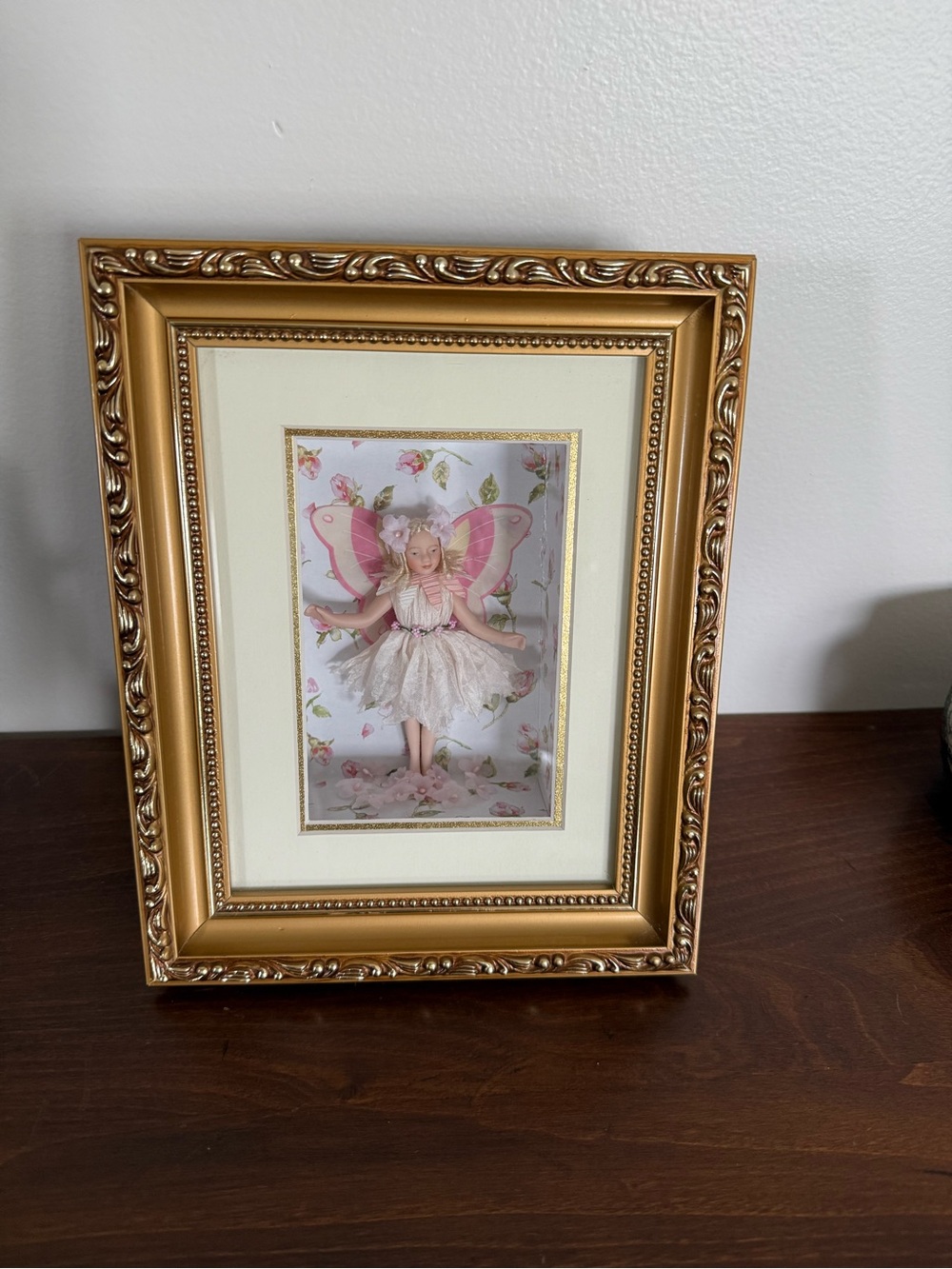 Vintage Aztec Pink Floral Fairy Shadow Box Whimsical 8x10